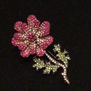 New Pink Flower Pin, 4 1/2” L x 2” W Brilliant Crystals